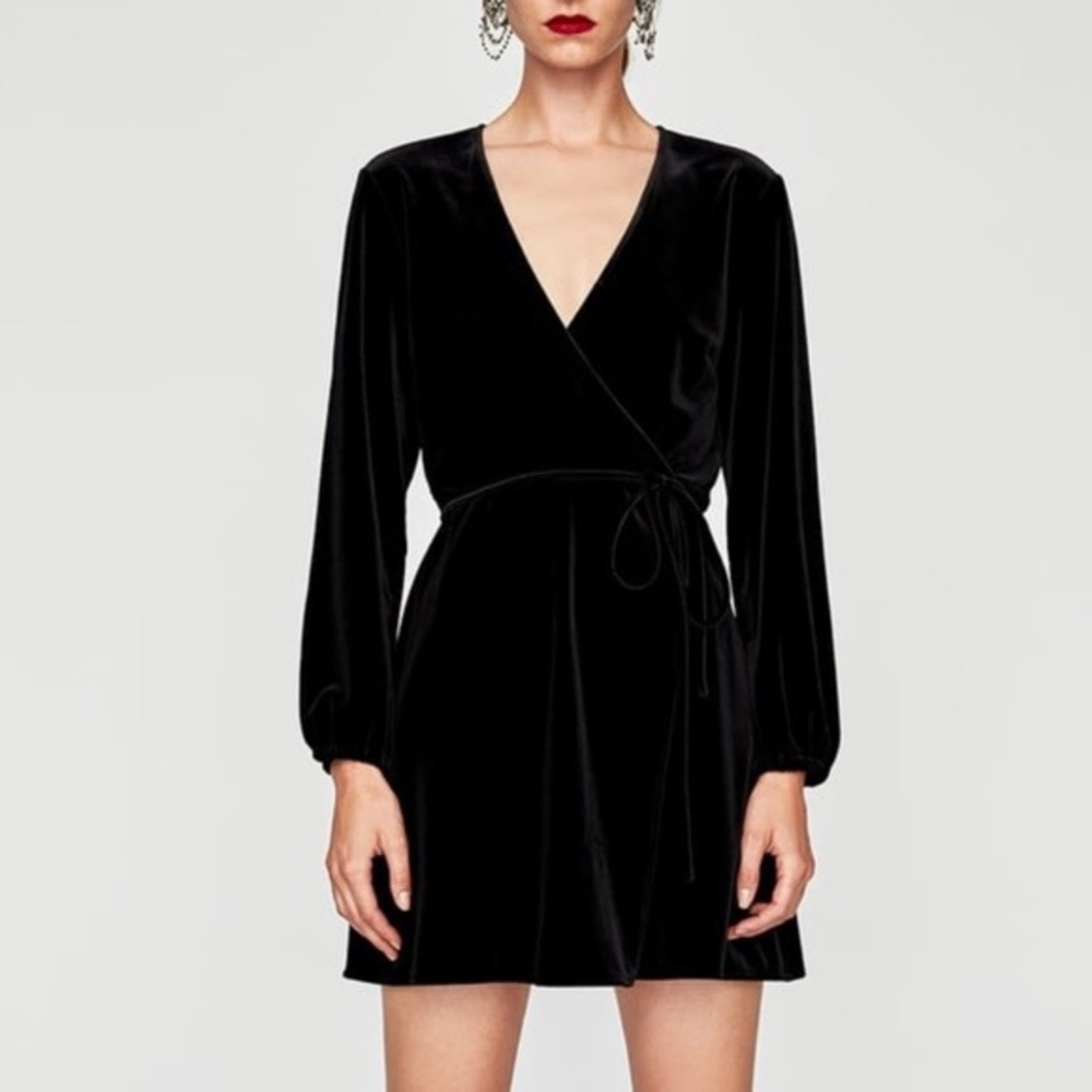 Zara Black Velvet Wrap Dress